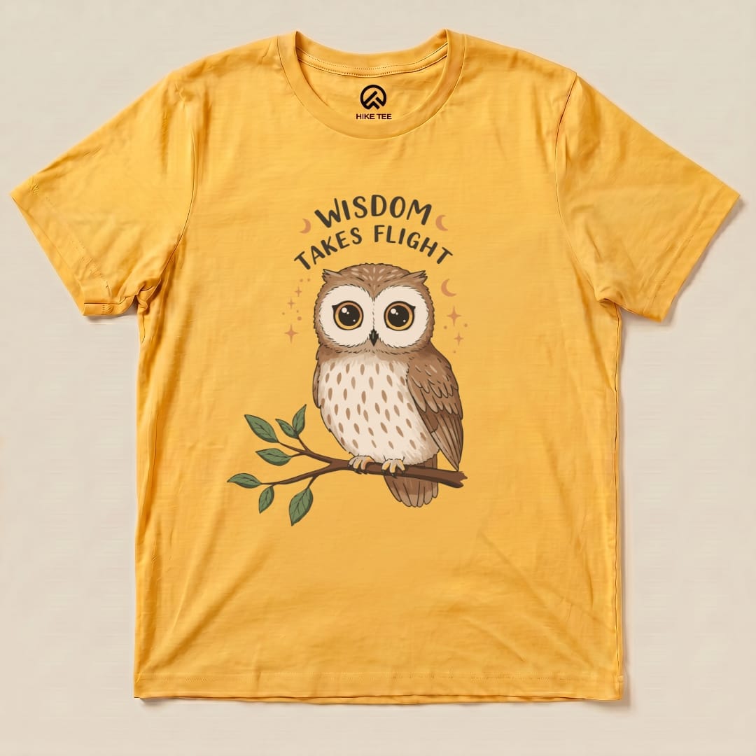 Wisdom Takes Flight Owl Shirt Printify T-Shirt Gold / S