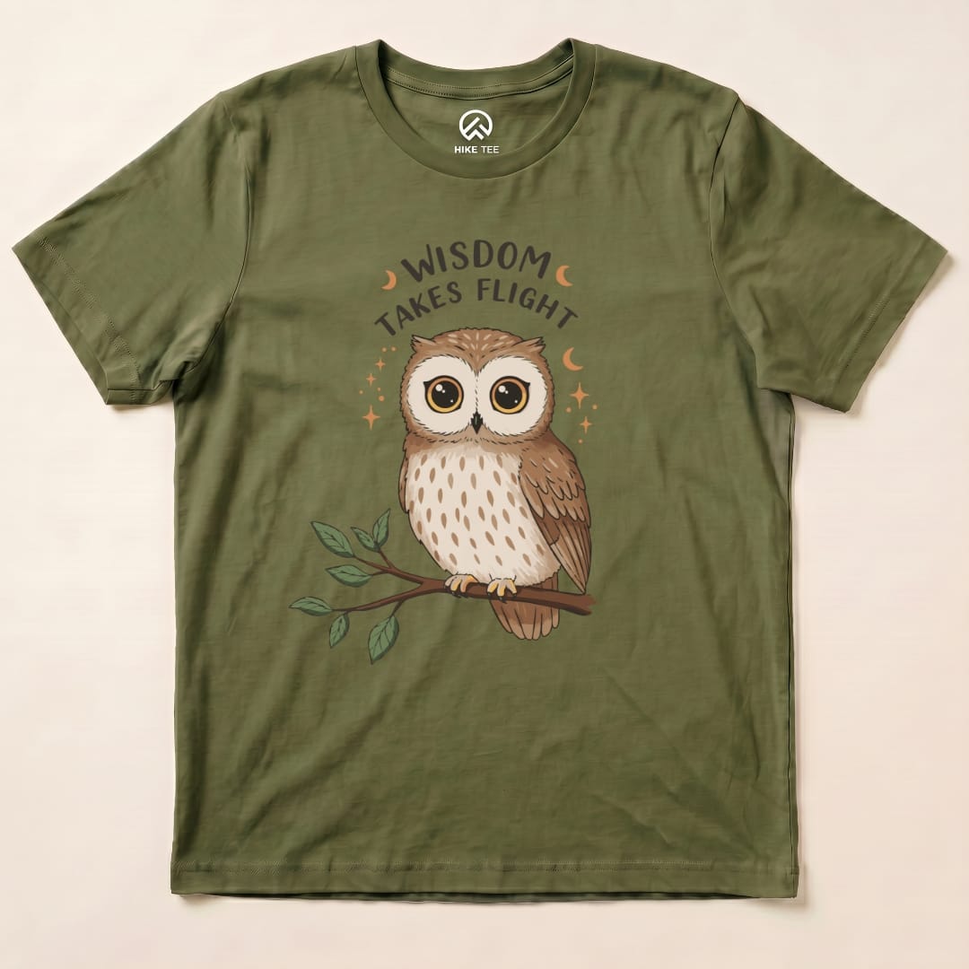 Wisdom Takes Flight Owl Shirt Printify T-Shirt Military Green / S