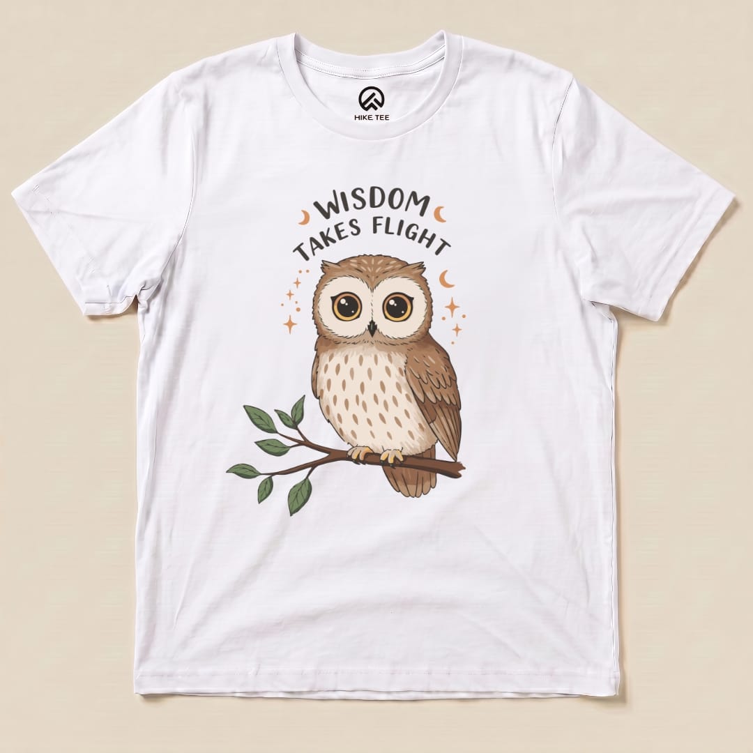 Wisdom Takes Flight Owl Shirt Printify T-Shirt White / S