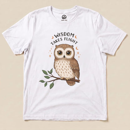 Wisdom Takes Flight Owl Shirt Printify T-Shirt White / S