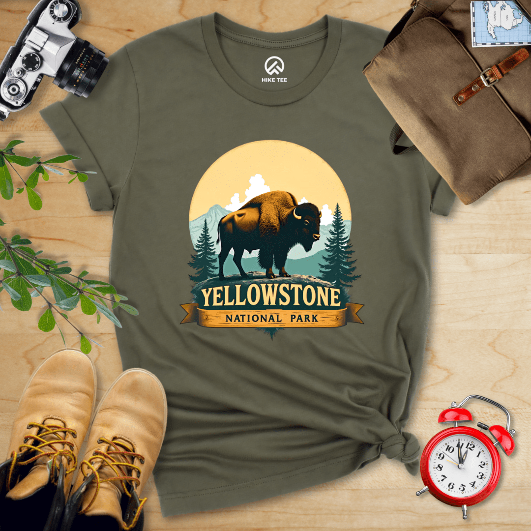 Hike Tee T-Shirt Military Green / S Yellowstone Bison Shirt