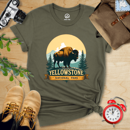 Hike Tee T-Shirt Military Green / S Yellowstone Bison Shirt