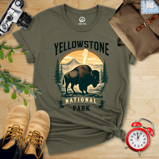 Hike Tee T-Shirt Military Green / S Yellowstone Bison Shirt