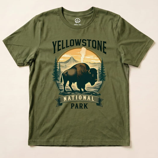 Hike Tee T-Shirt Military Green / S Yellowstone Bison Shirt