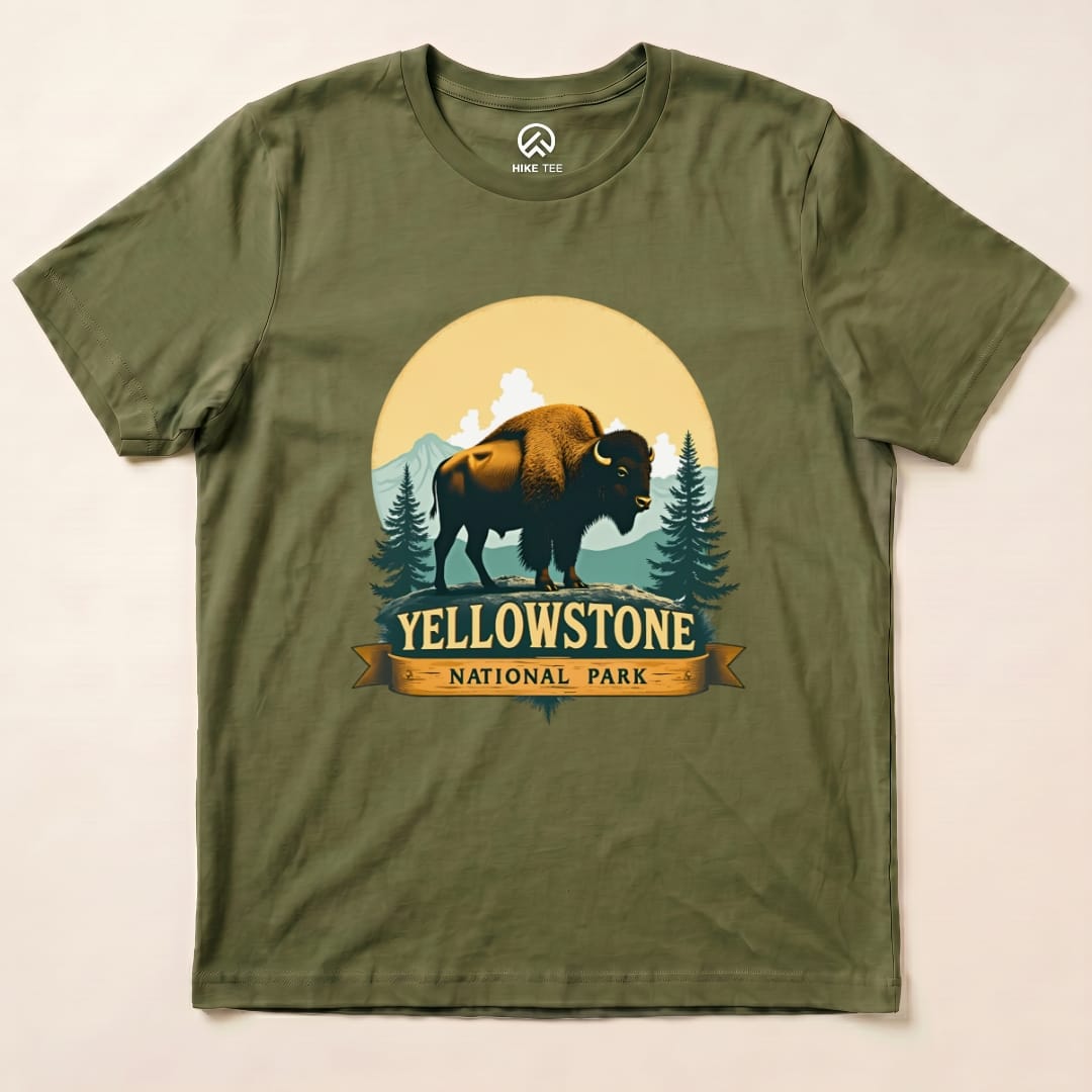 Yellowstone Bison Shirt Hike Tee T-Shirt Military Green / S