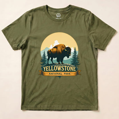 Yellowstone Bison Shirt Hike Tee T-Shirt Military Green / S