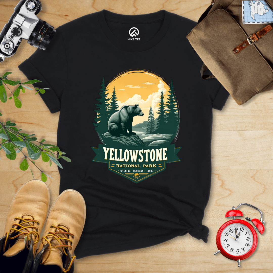 Hike Tee T-Shirt Black / S Yellowstone Grizzly Bear Shirt