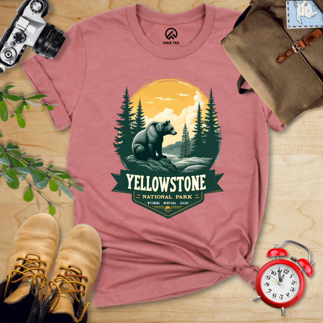 Hike Tee T-Shirt Heather Mauve / S Yellowstone Grizzly Bear Shirt