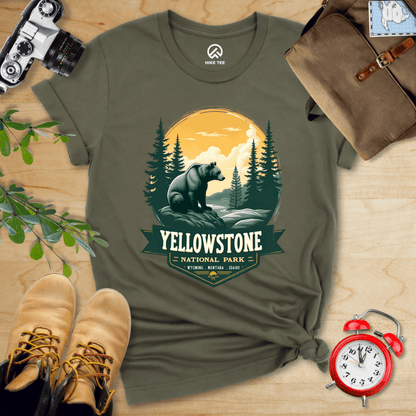 Hike Tee T-Shirt Military Green / S Yellowstone Grizzly Bear Shirt