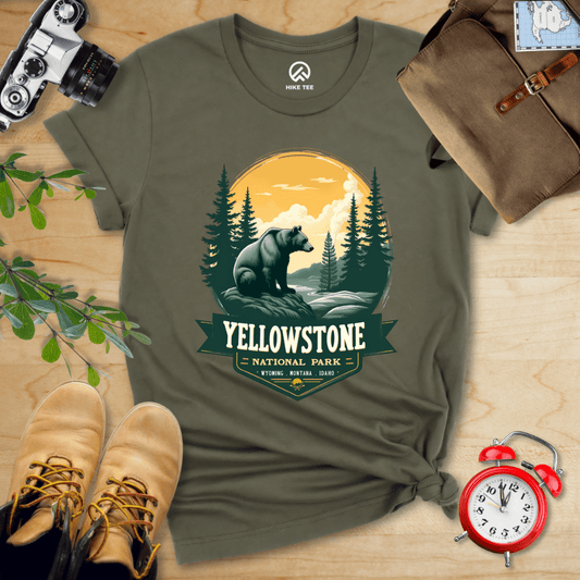 Hike Tee T-Shirt Military Green / S Yellowstone Grizzly Bear Shirt