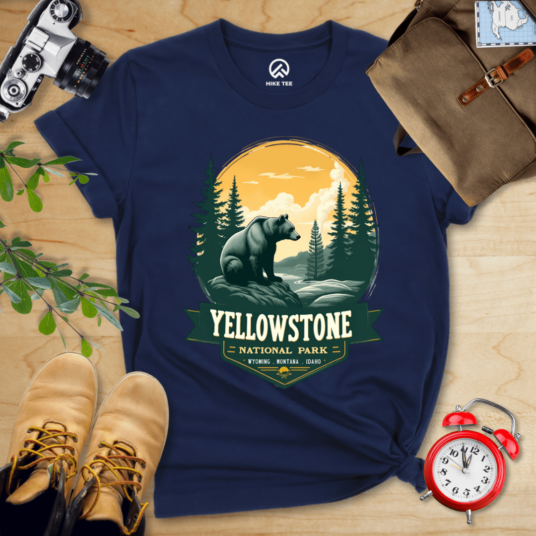 Hike Tee T-Shirt Navy / S Yellowstone Grizzly Bear Shirt