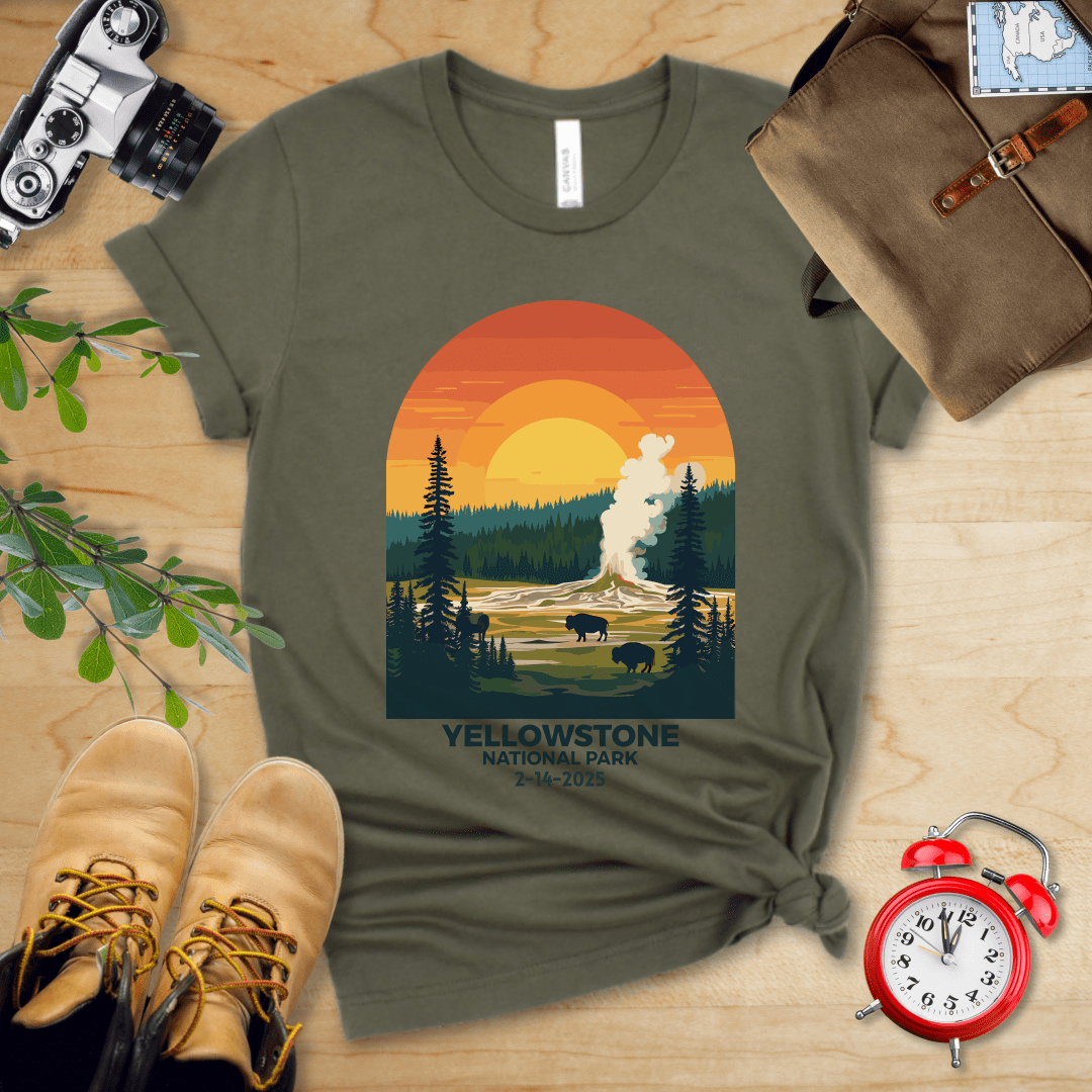 AnywherePOD T-Shirt Military Green / S Yellowstone National Park Shirt + Personalization