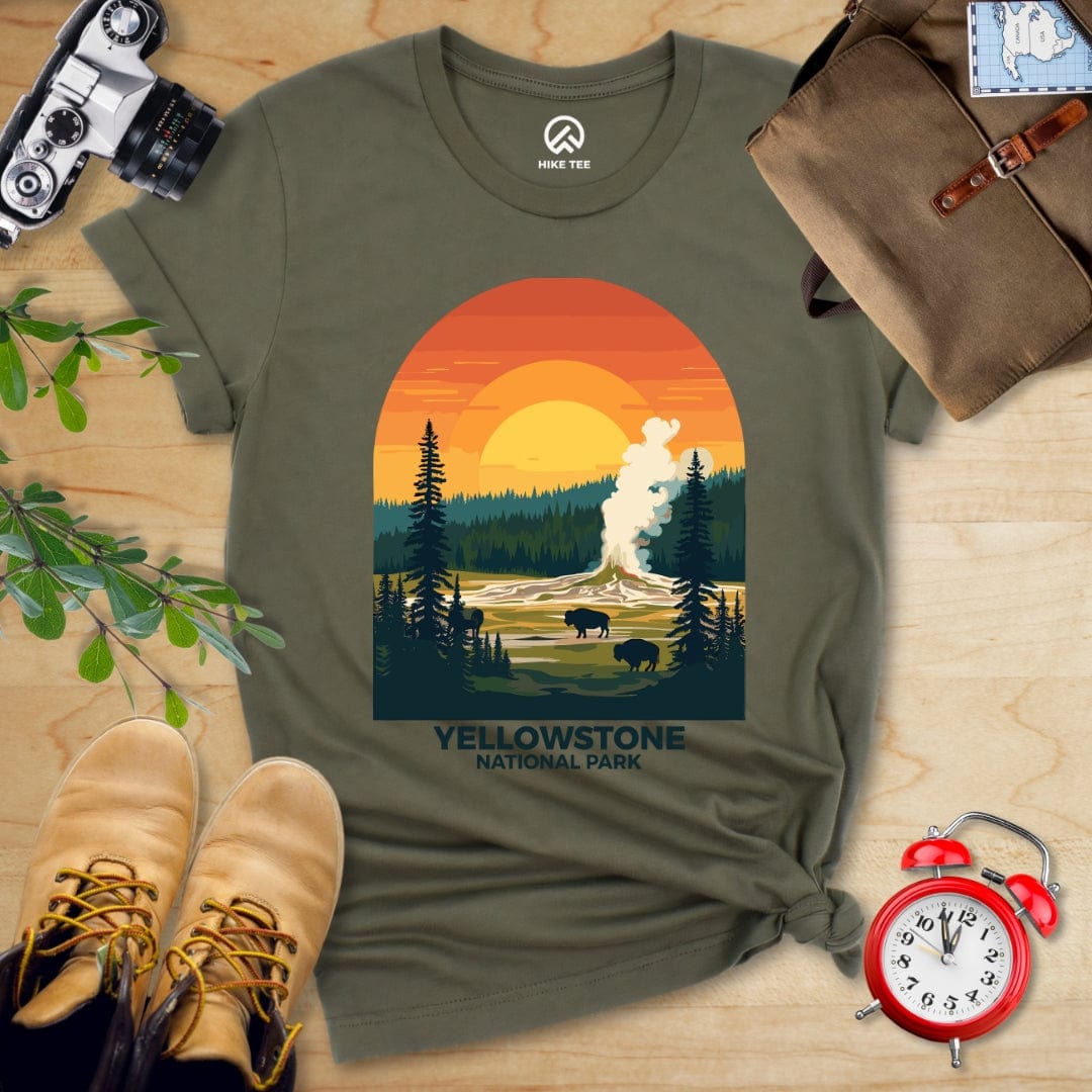 Hike Tee T-Shirt Military Green / S Yellowstone National Park Shirt