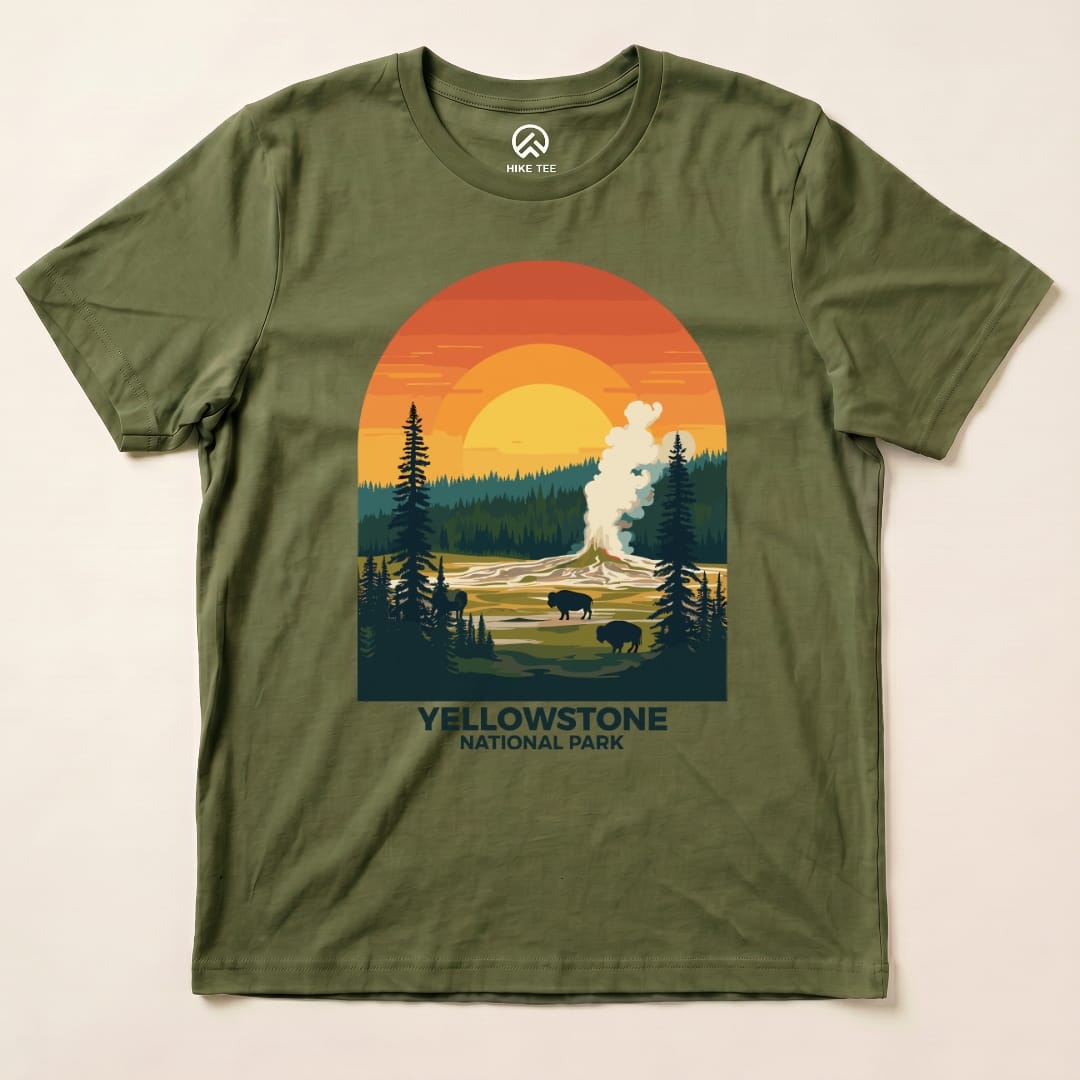 Hike Tee T-Shirt Military Green / S Yellowstone National Park Shirt
