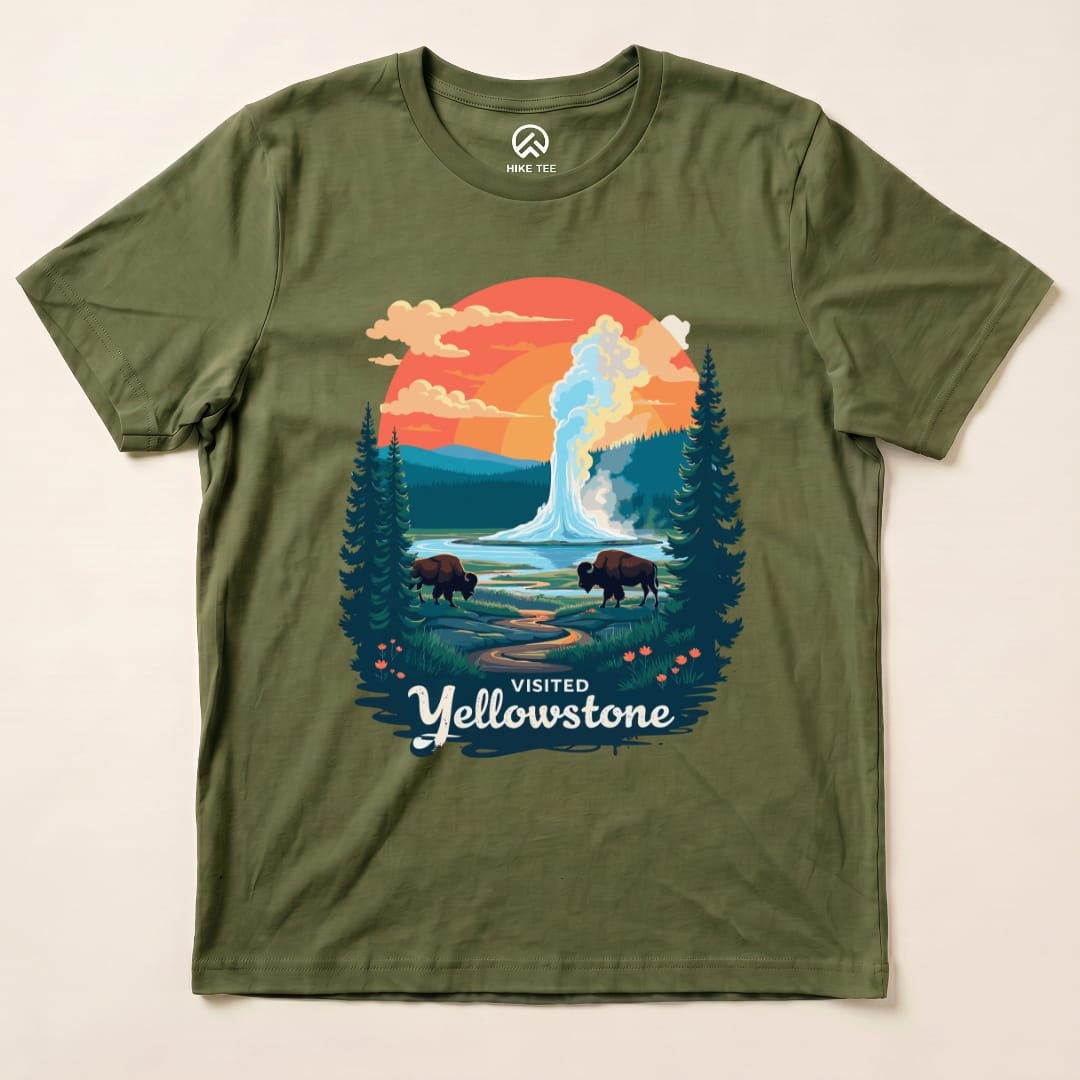 Hike Tee T-Shirt Military Green / S Yellowstone National Park Shirt