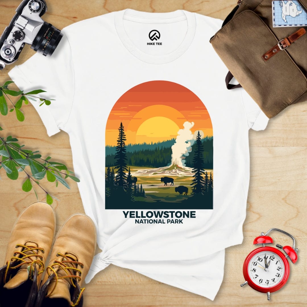 Hike Tee T-Shirt White / S Yellowstone National Park Shirt