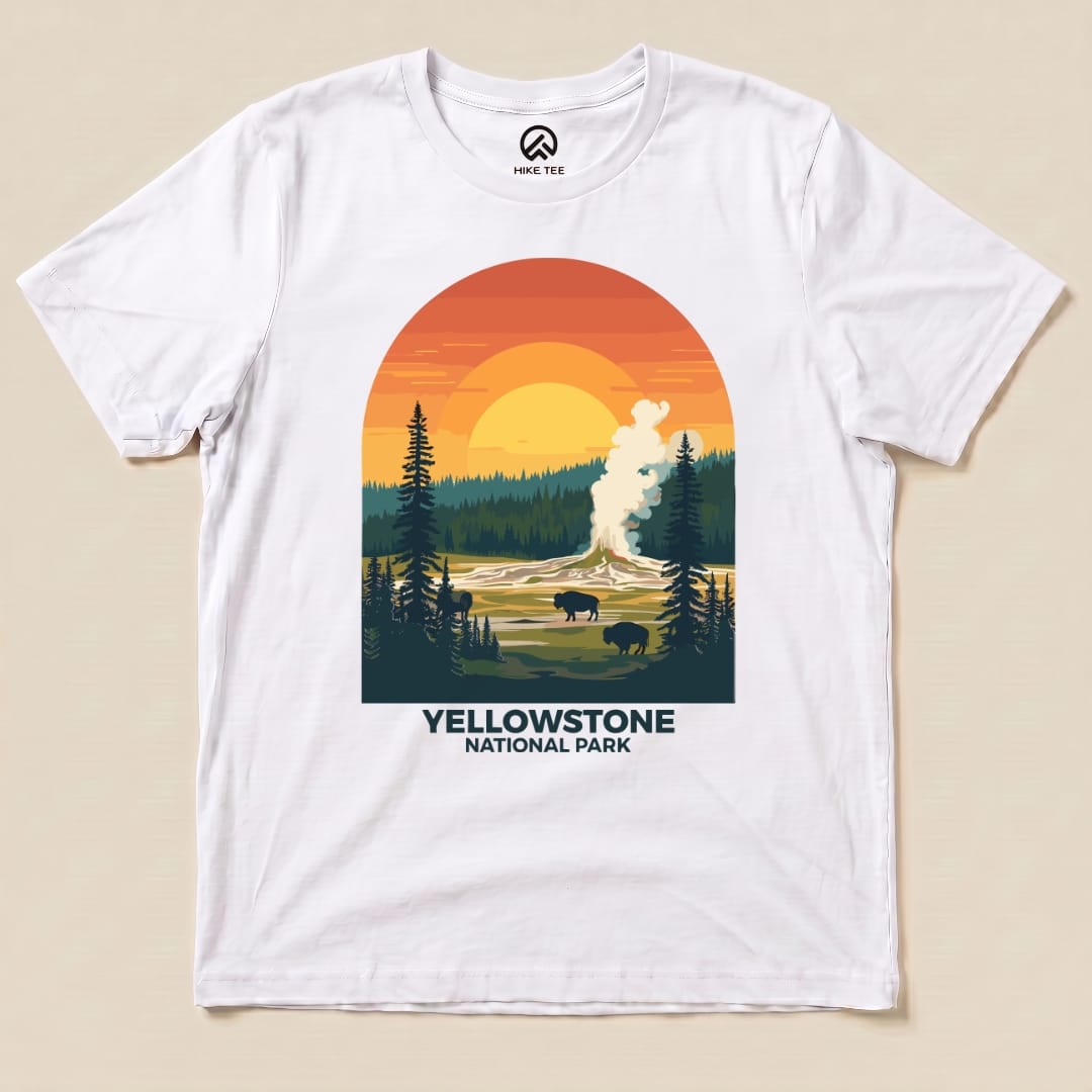 Hike Tee T-Shirt White / S Yellowstone National Park Shirt