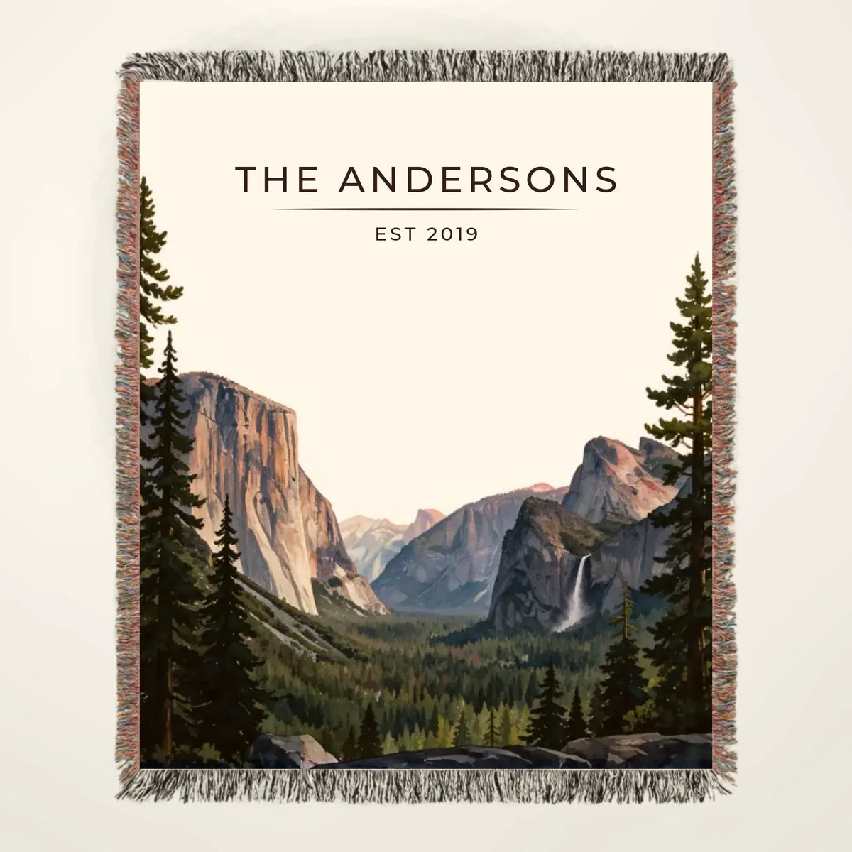 Personalized Yosemite Tunnel View Woven Blanket with family name