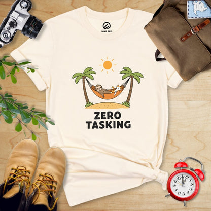 Hike Tee T-Shirt Natural / S Zero Tasking Sloth And Cat Shirt