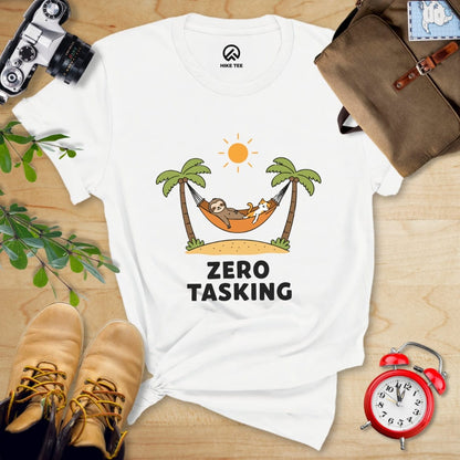 Hike Tee T-Shirt White / S Zero Tasking Sloth And Cat Shirt