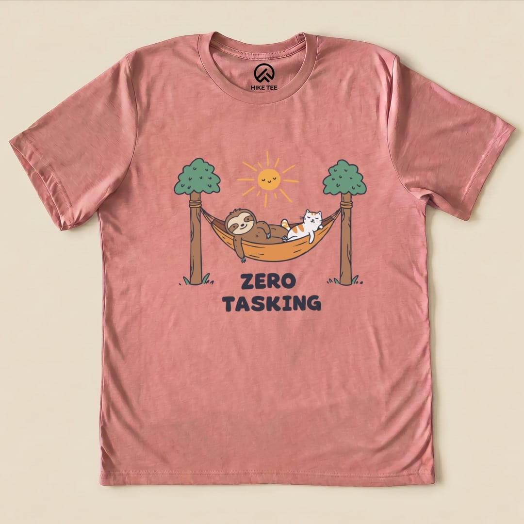 Hike Tee T-Shirt Heather Mauve / S Zero Tasking Sloth On Hammock Shirt