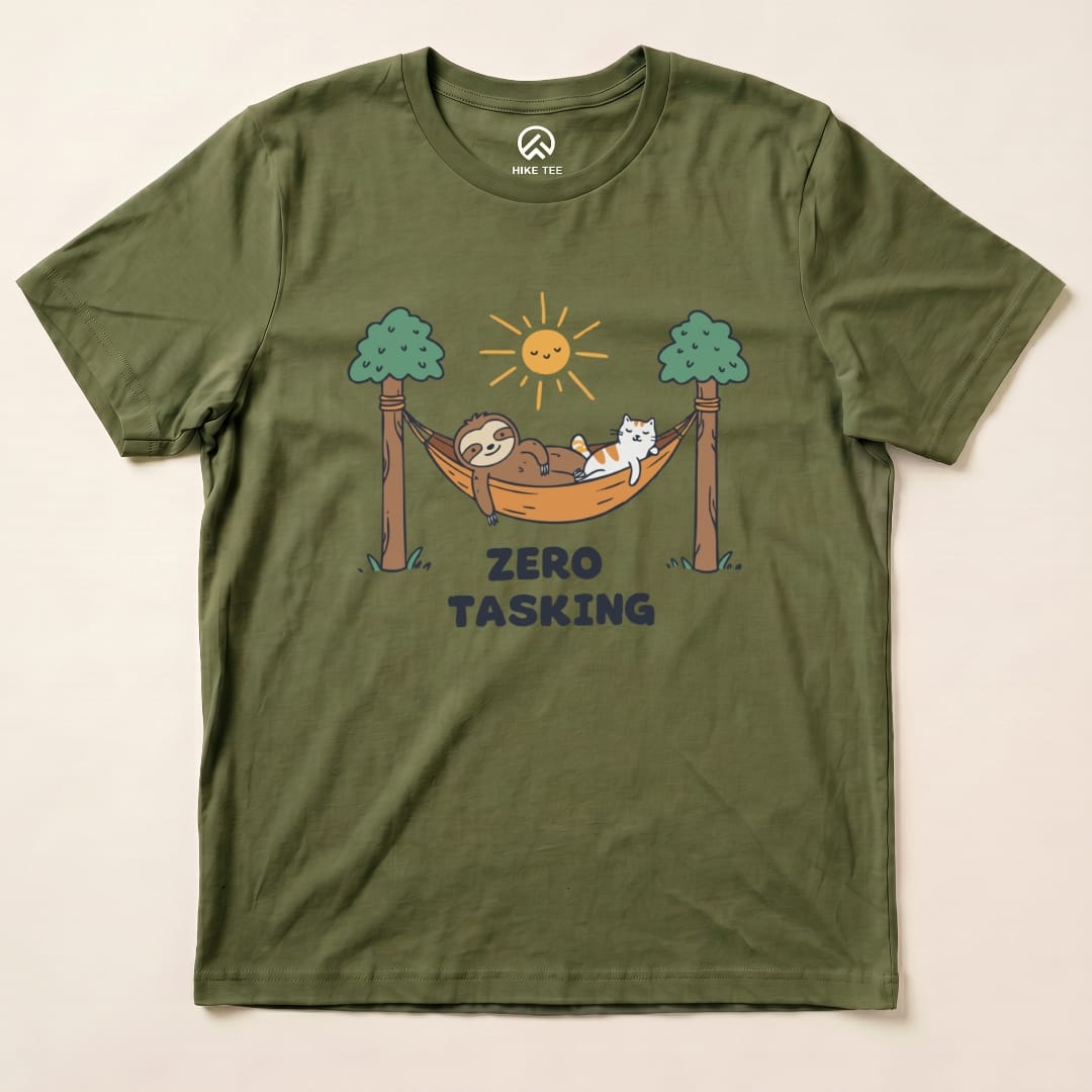 Hike Tee T-Shirt Military Green / S Zero Tasking Sloth On Hammock Shirt