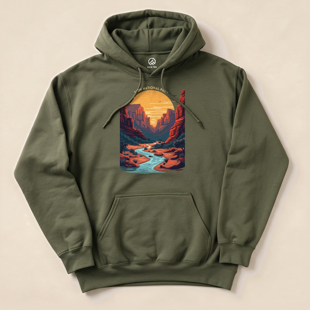 Zion National Park Hoodie - Military Green