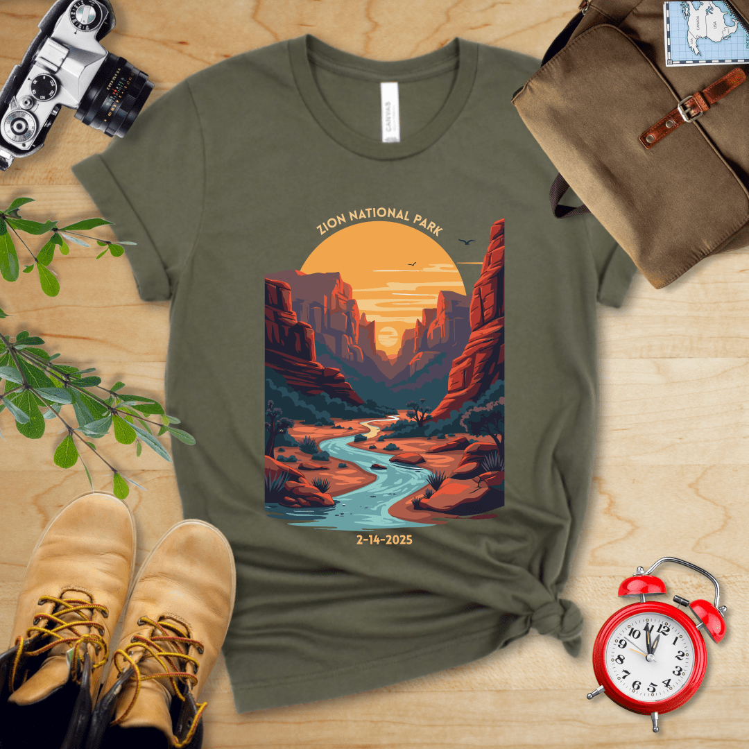 AnywherePOD T-Shirt Military Green / S Zion National Park Shirt + Personalization