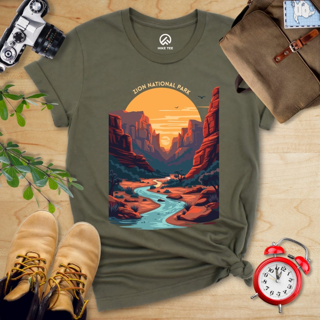 Hike Tee T-Shirt Military Green / S Zion National Park Shirt